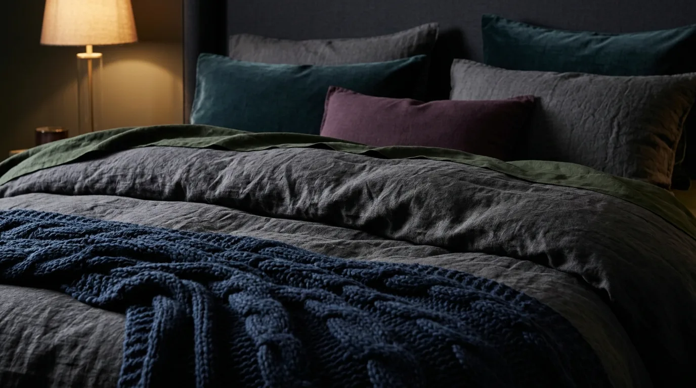 Use low lighting that deepens the moody atmosphere inspiration for a moody bedroom.